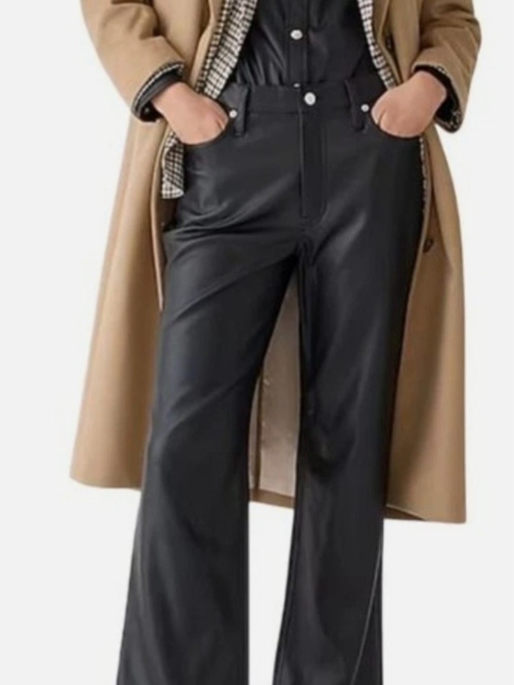 Size 37 J. Crew Black Faux Leather Wide-Leg Pants